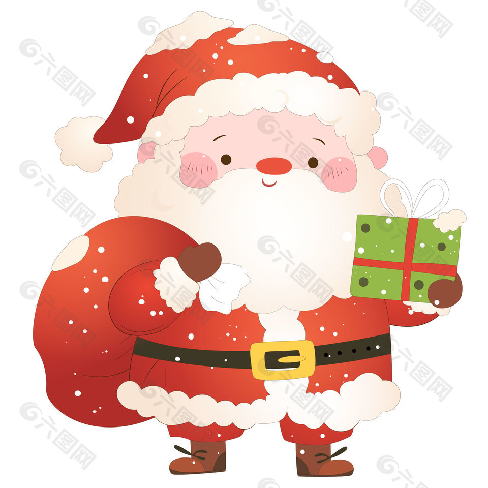 圣诞节可爱圣诞老人开心送礼物节日插画