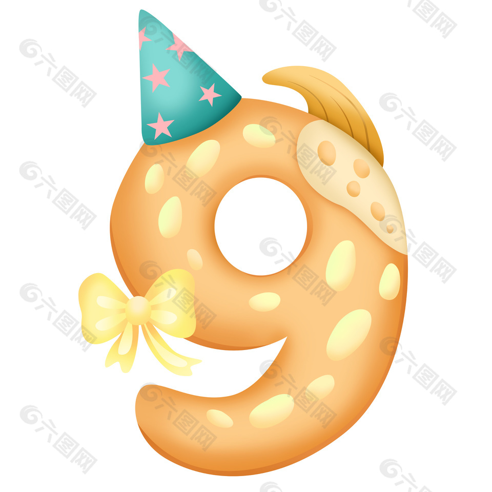 金色卡通恐龙主题派对生日数字插画