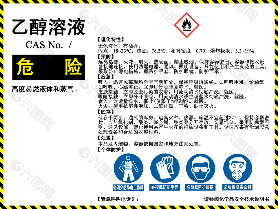 化学品作业区域乙醇溶液安全警示标志