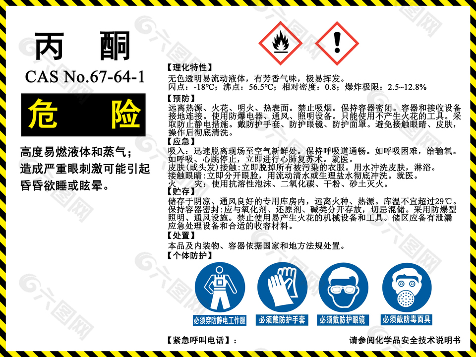 化学品丙酮作业区域安全警示标志