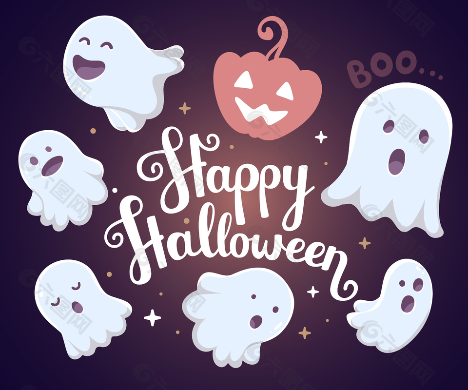 万圣节快乐搞怪南瓜灯幽灵装饰图案