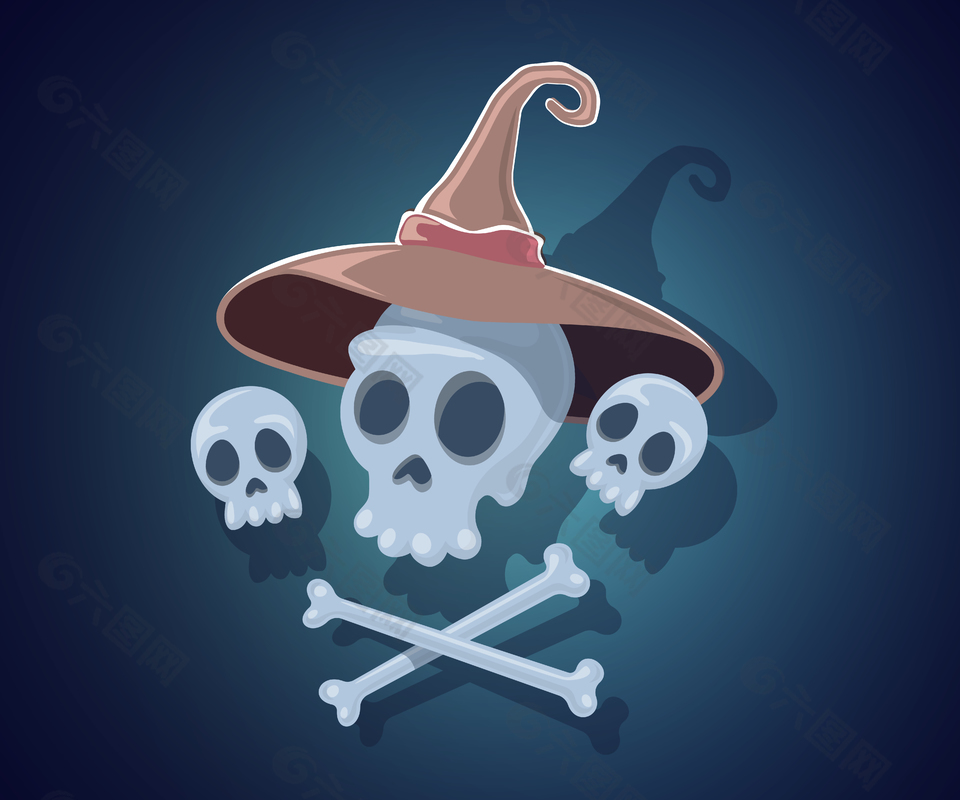 诡异恐怖万圣节骷颅头插画