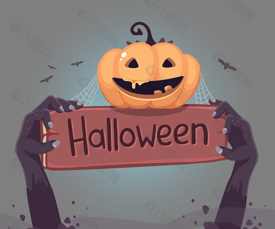 万圣节诡异僵尸手南瓜灯插画