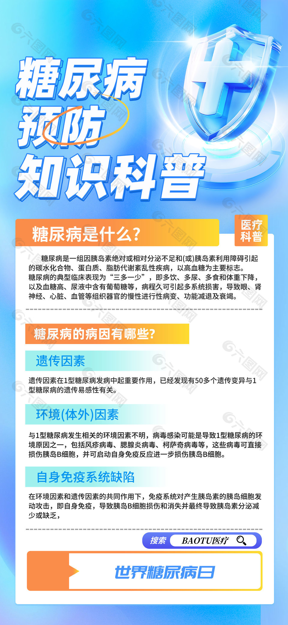 简约创意预防糖尿病科普知识海报
