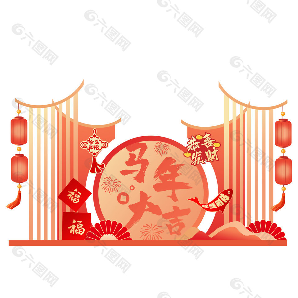 喜庆中国风马年大吉新春装饰美陈设计