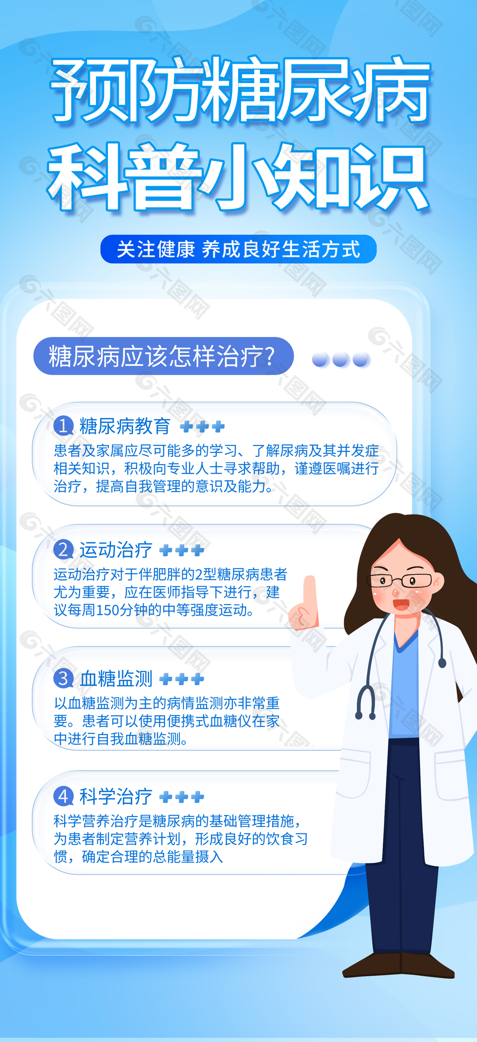 简约蓝色糖尿病科普知识宣传海报