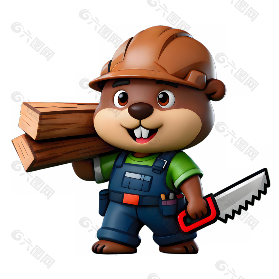 中年木工可爱松鼠卡通插画