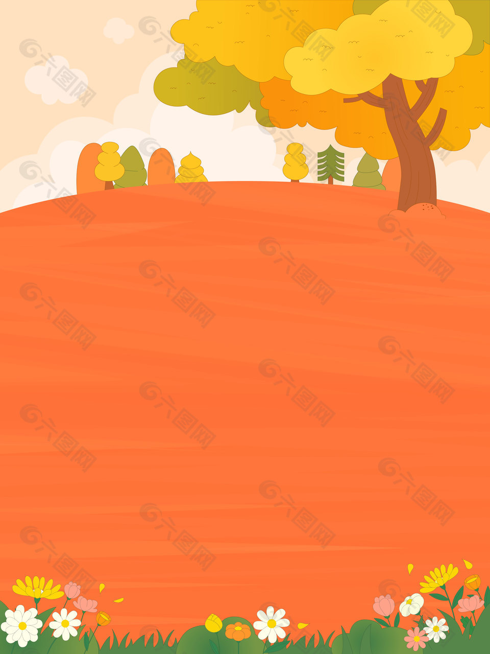 卡通版秋季花丛森林自然风景插画边框