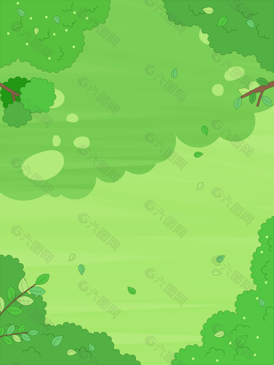 卡通风格春季大树草地自然风景插画边框