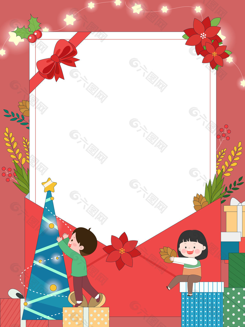 小朋友庆祝圣诞节信封节日插画