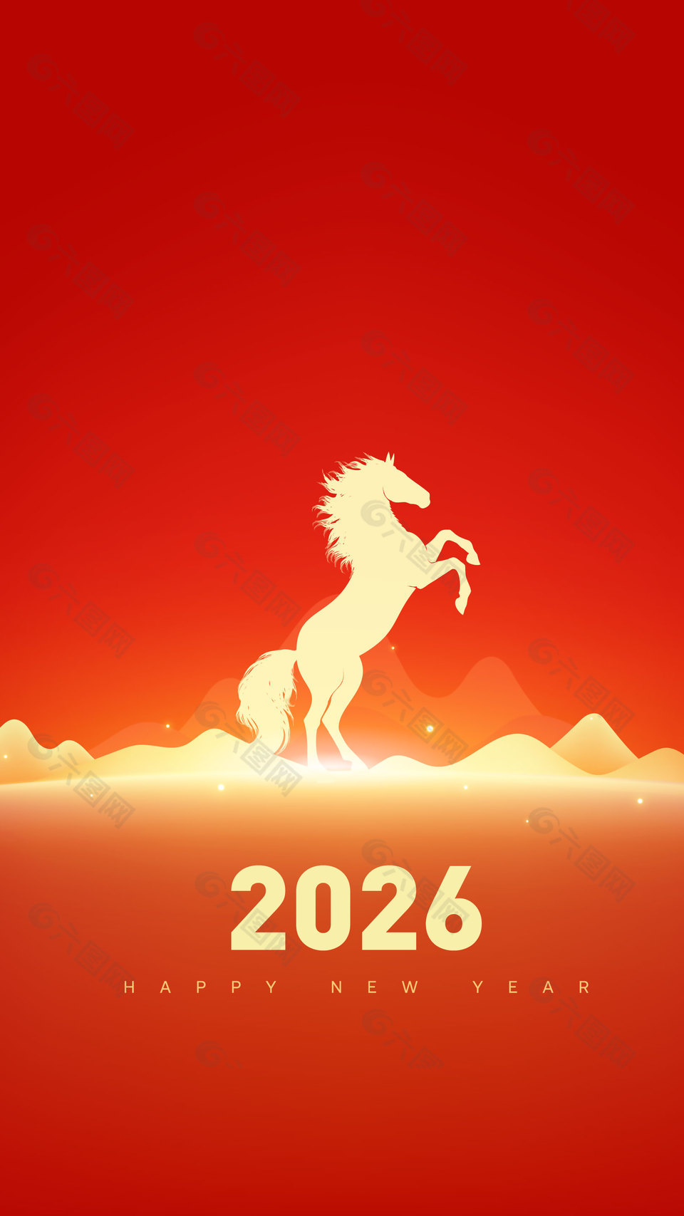 2026喜庆大气金色马剪影马年海报
