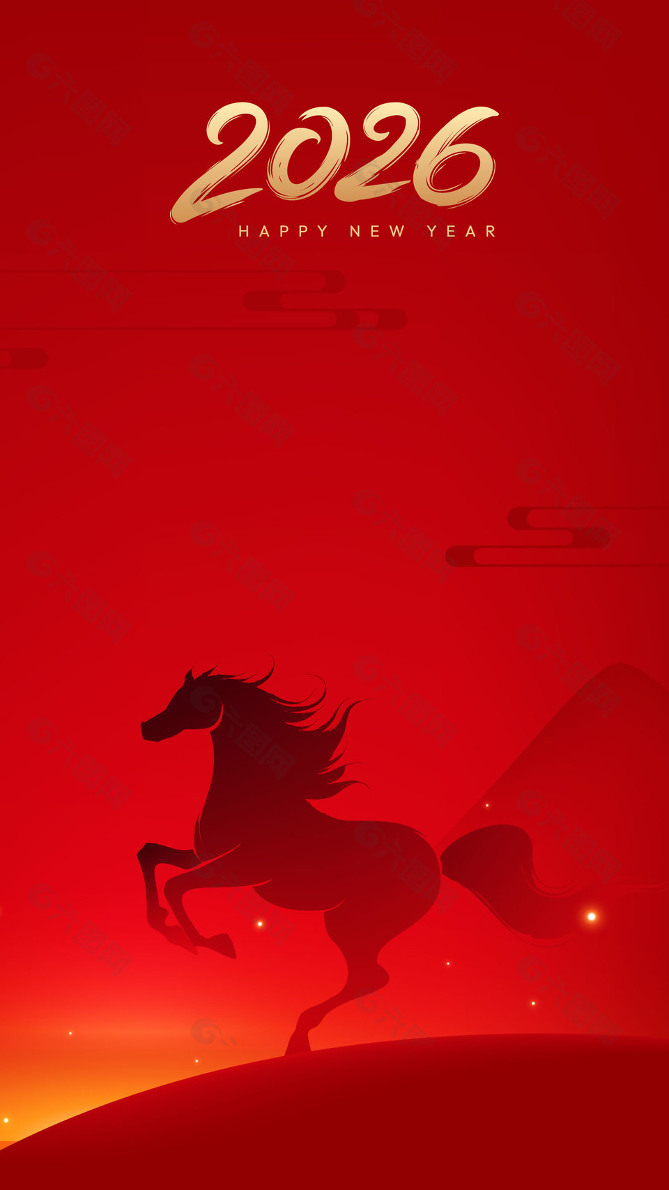 红色喜庆2026马剪影马年新春海报