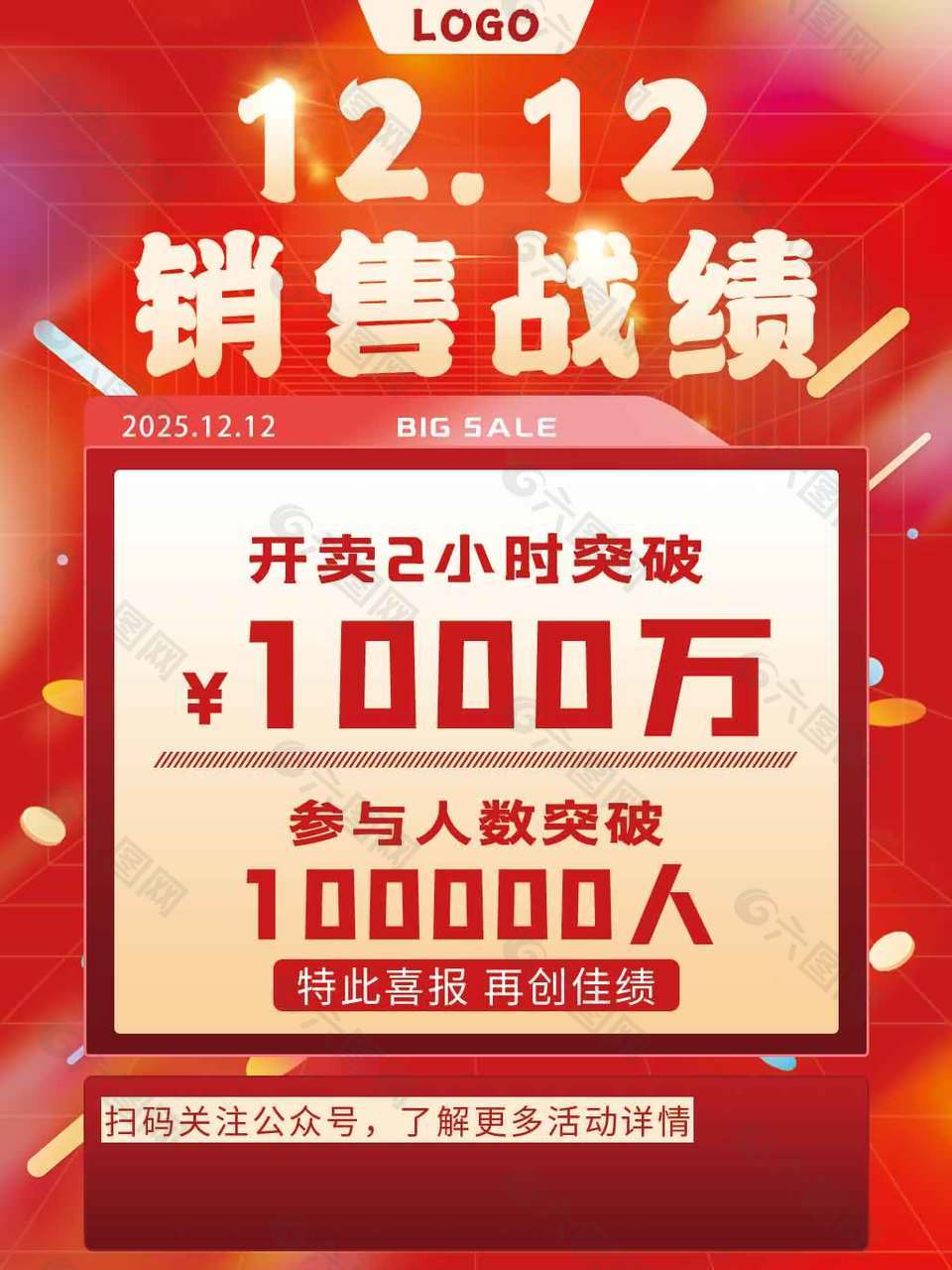 双十二销售佳绩公布活动海报