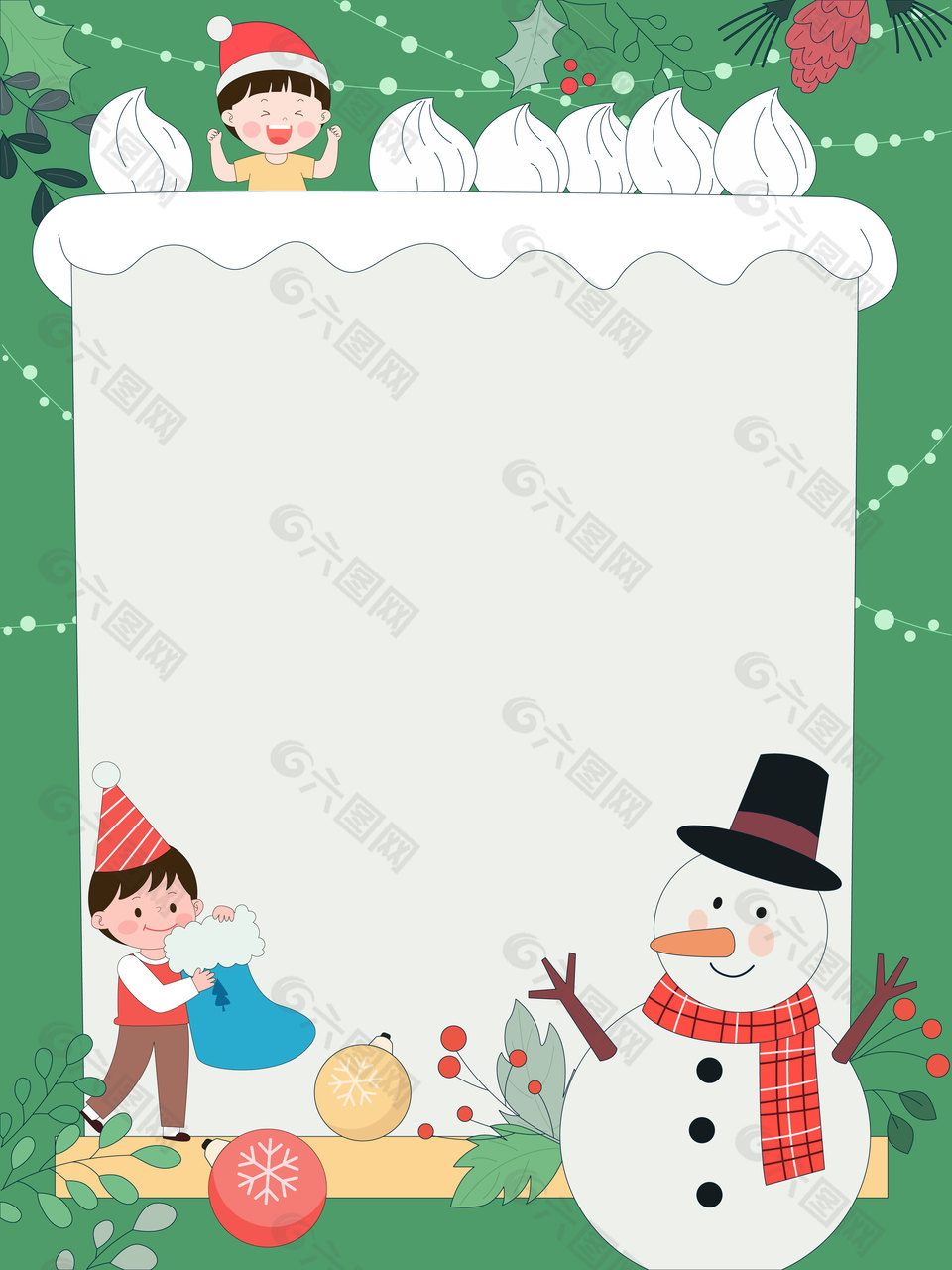 小朋友庆祝圣诞节堆雪人节日插画