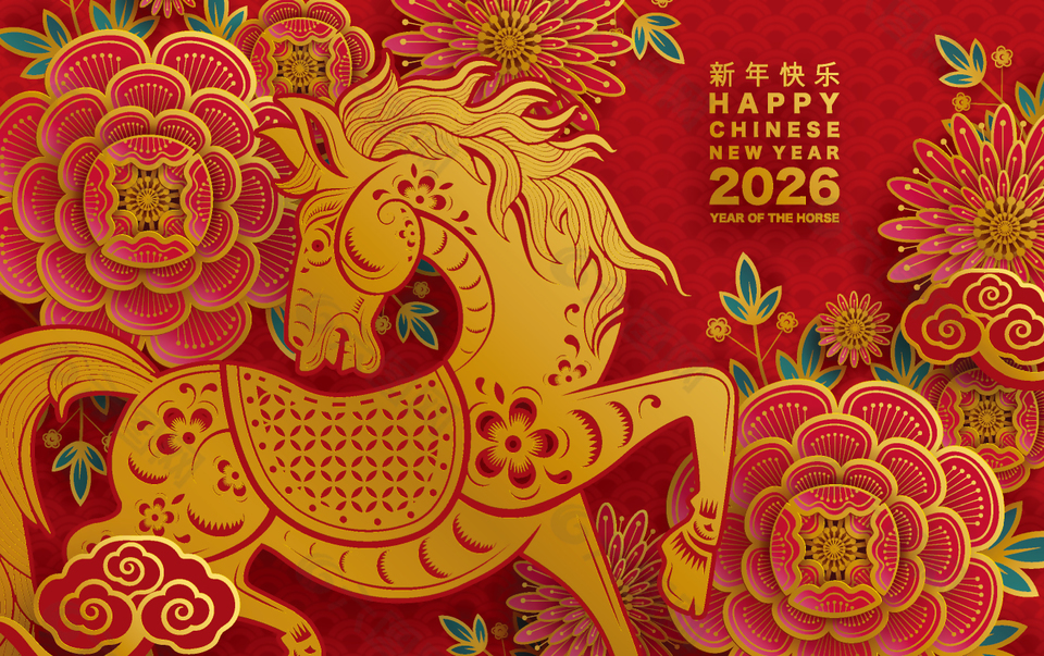 红金色国潮古风马年新年展板
