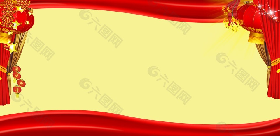 张灯结彩欢庆春节红色背景展板