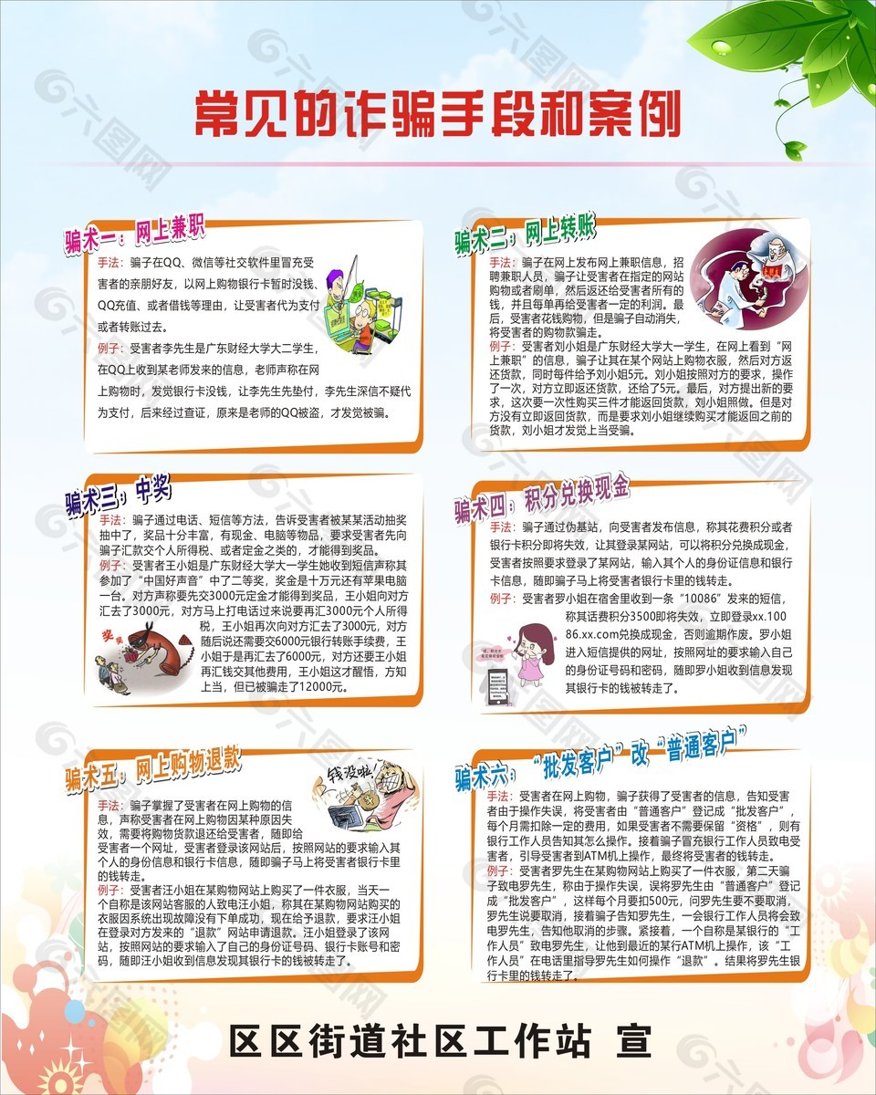 常见诈骗手段和案例宣传海报