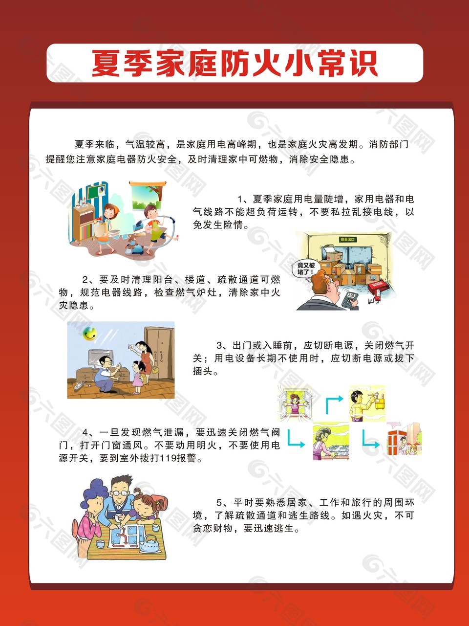 夏季家庭防火小常识宣传海报