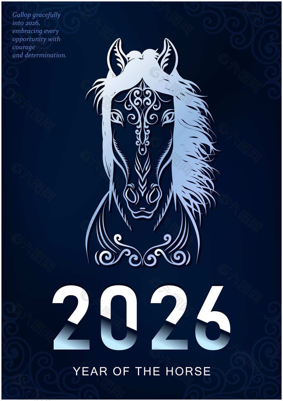 马年简约线条艺术插画生肖马海报