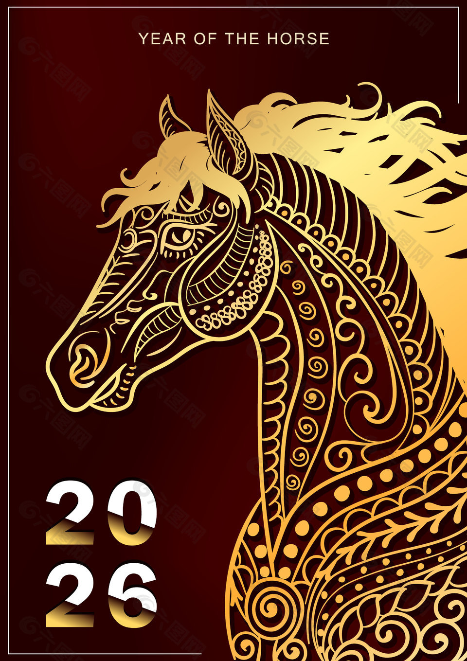 金色大气简约线条生肖马马年海报