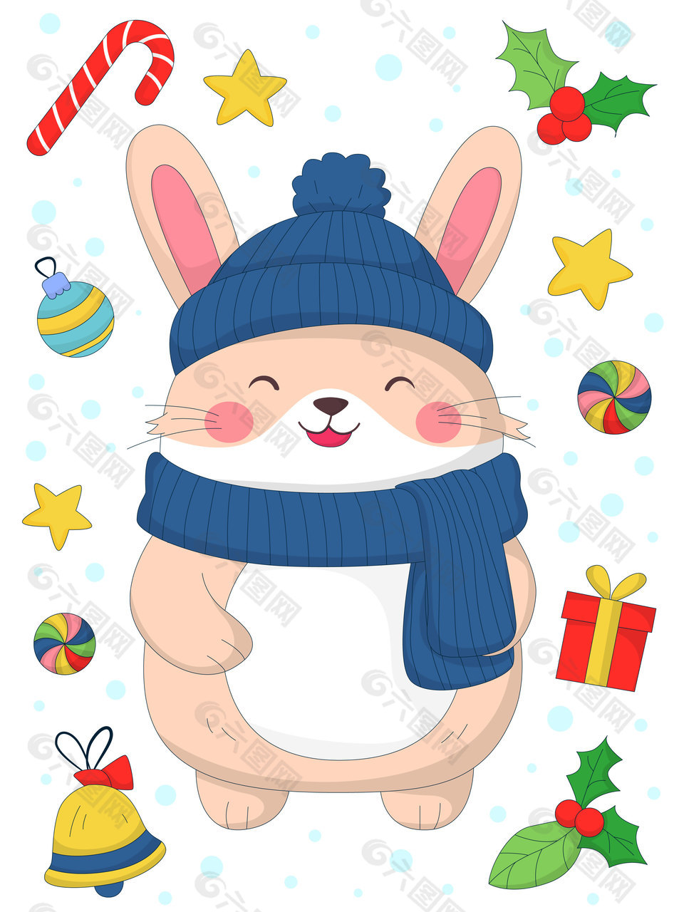 冬季卡通小兔子黛保暖帽子围巾儿童插画