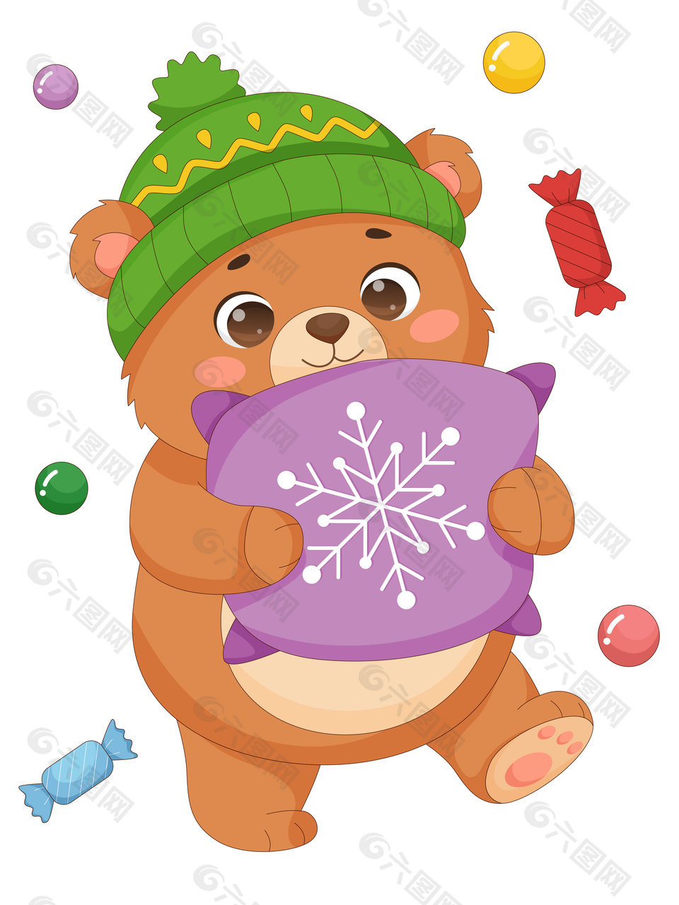 冬季可爱小熊戴帽子儿童插画