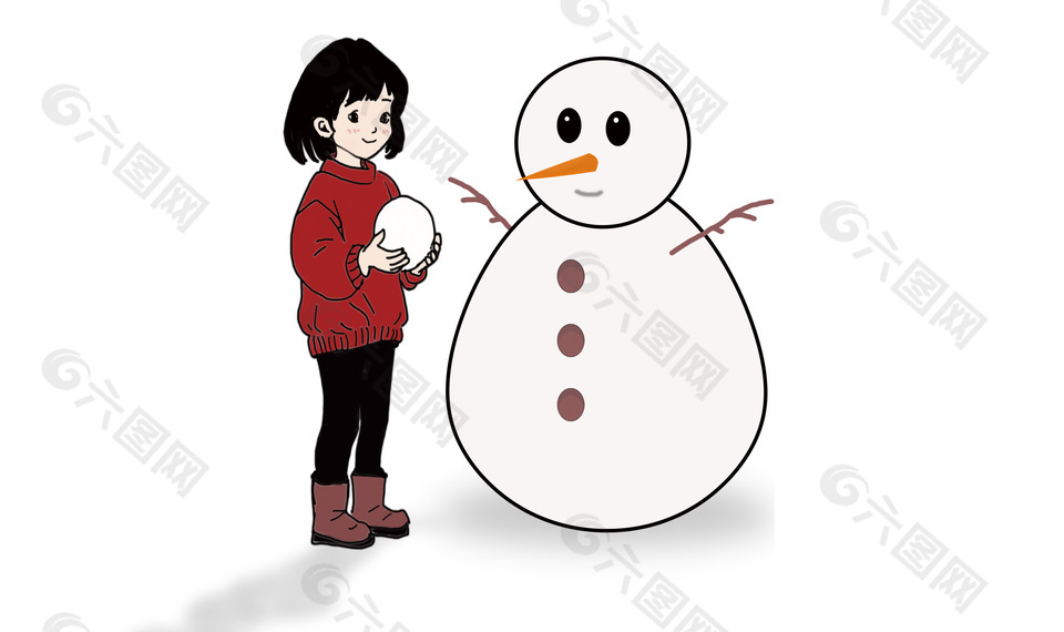 堆雪人的小朋友插画