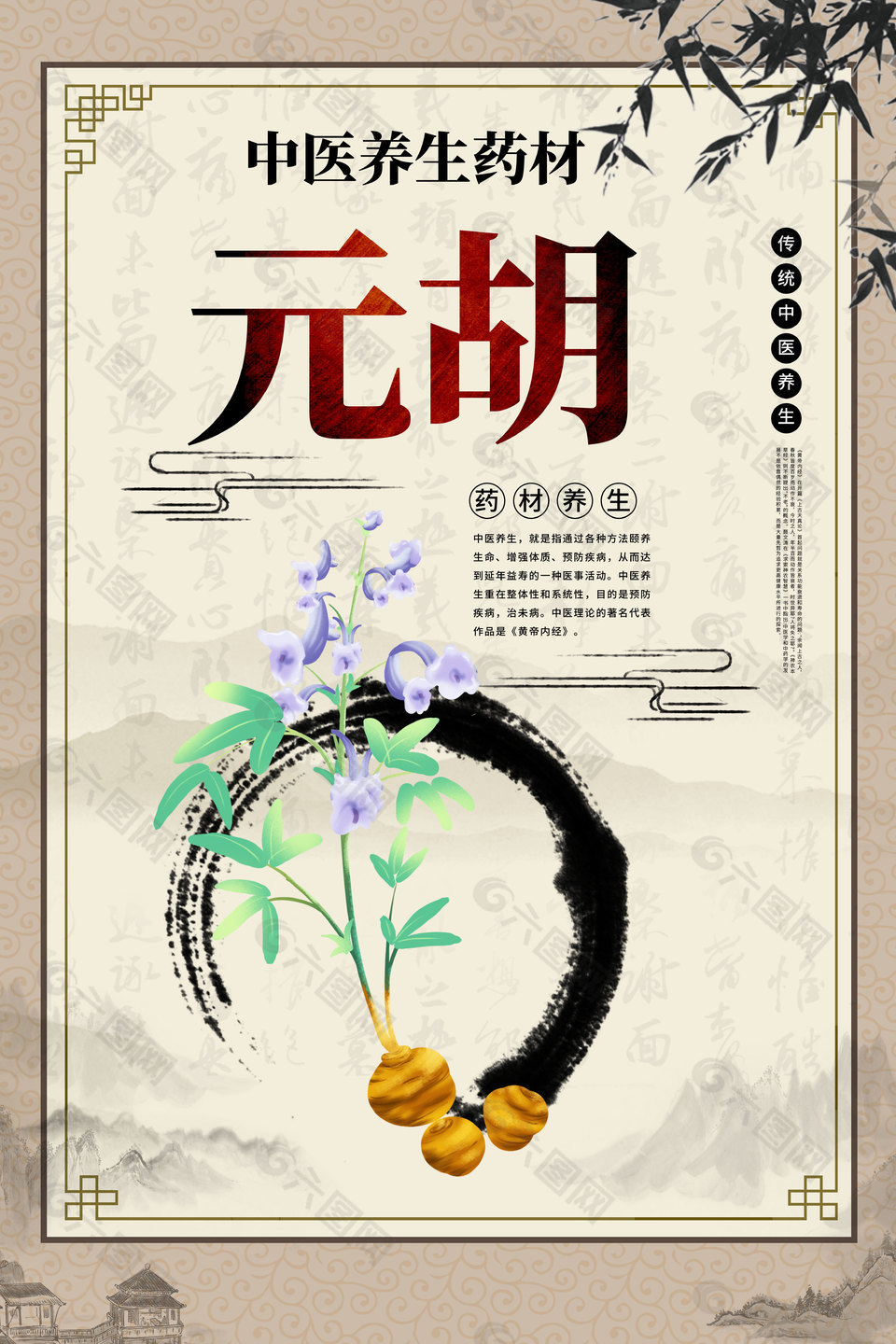 传统养生药草元胡药理知识海报