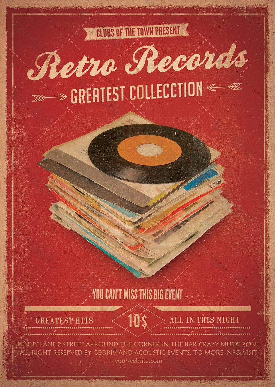 红色复古怀旧风唱片主题活动宣传海报