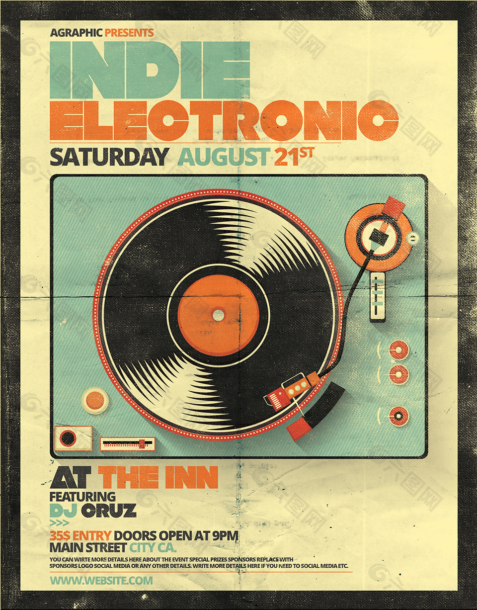 复古港风电子音乐主题派对宣传海报
