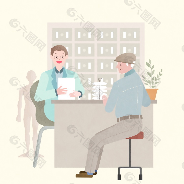老人问诊门诊医疗场景插画
