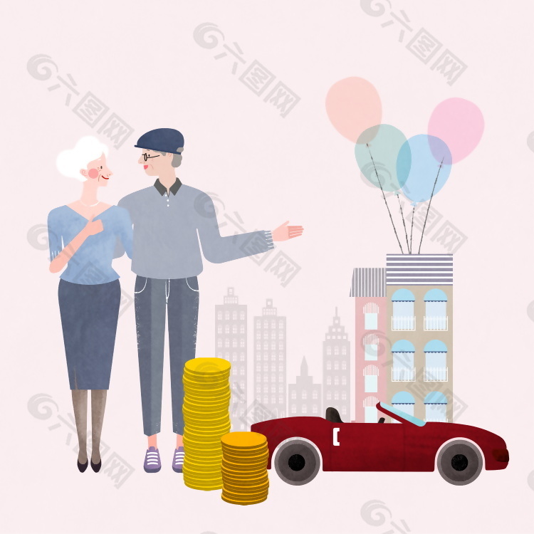 爷爷奶奶舒适生活温馨插图插画