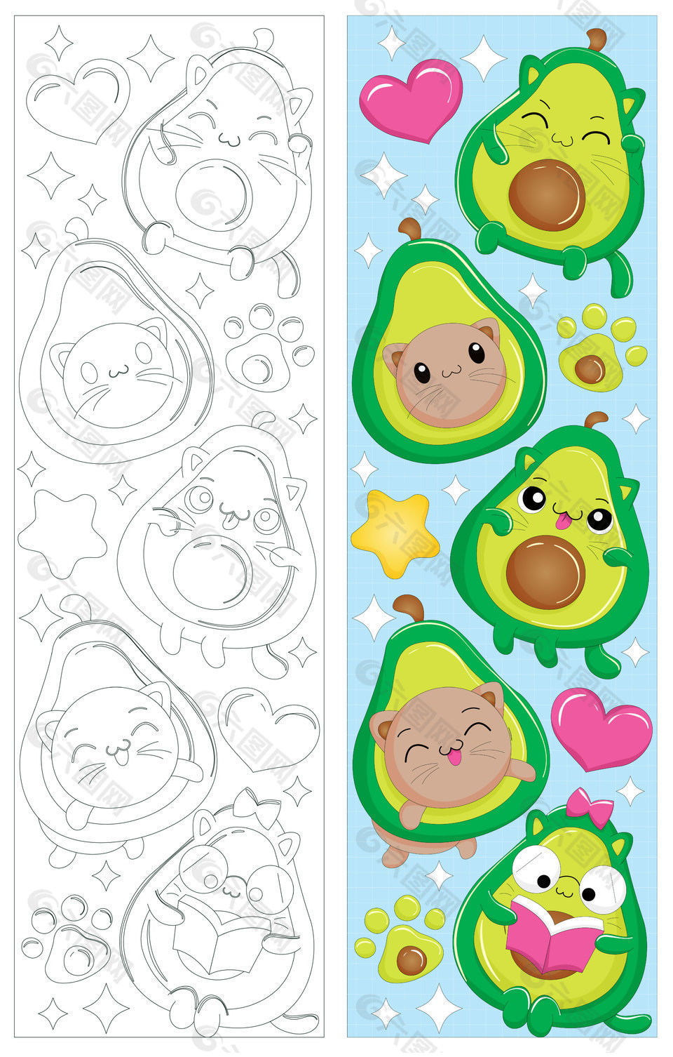 卡通可爱牛油果果汁饮料店扁平化插画