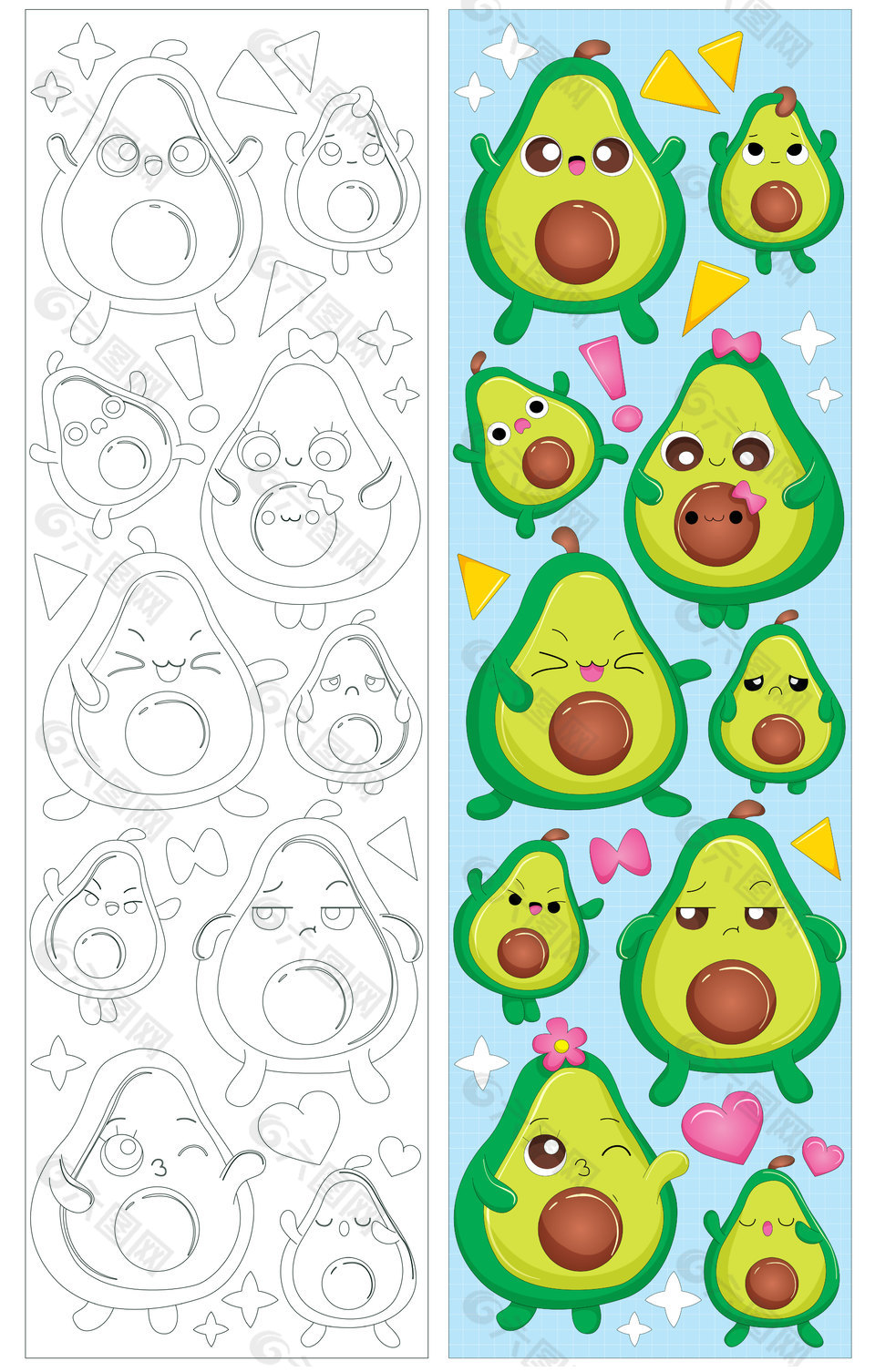 卡通可爱牛油果水果条幅插画