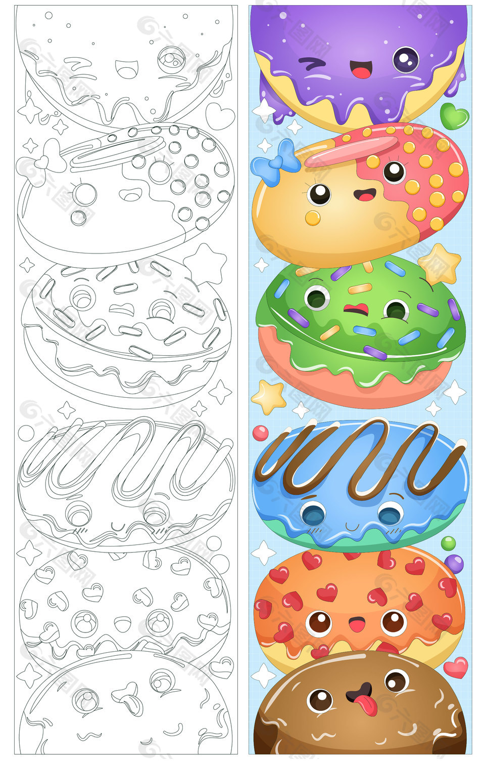 蛋糕点心店铺甜甜圈拟人化插画