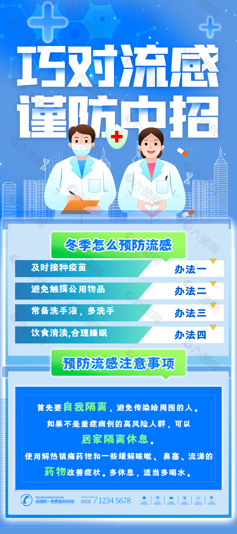 巧对流感谨防中招医疗知识科普海报