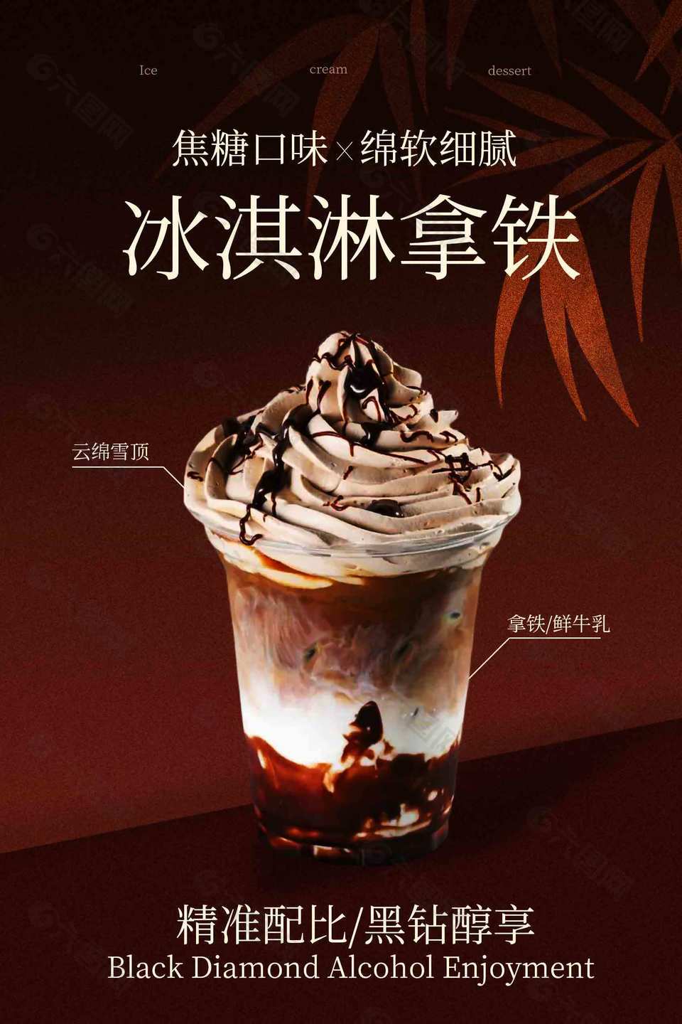 焦糖口味冰淇淋拿铁饮品宣传海报