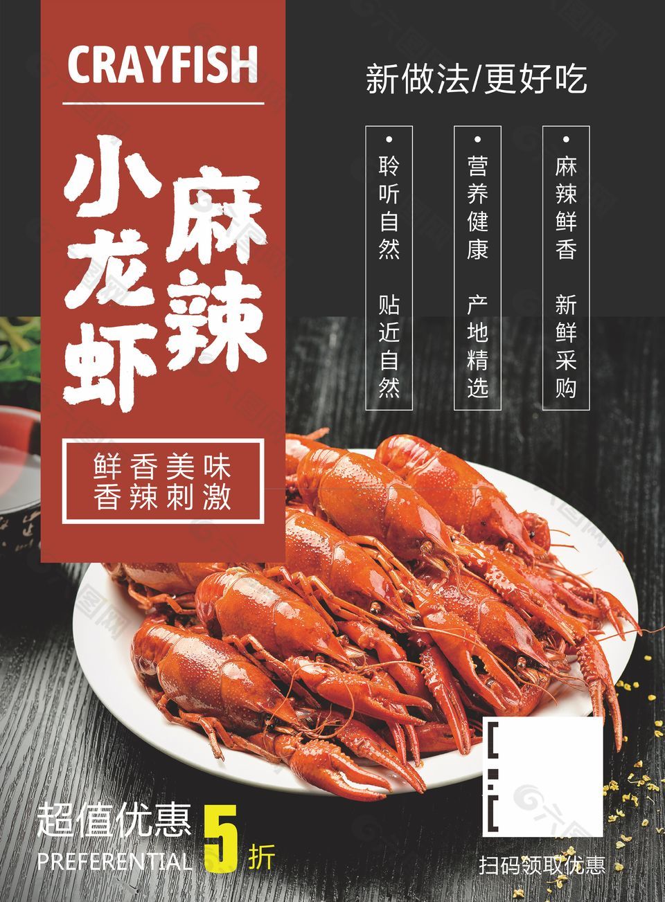 鲜香麻辣小龙虾美食海报