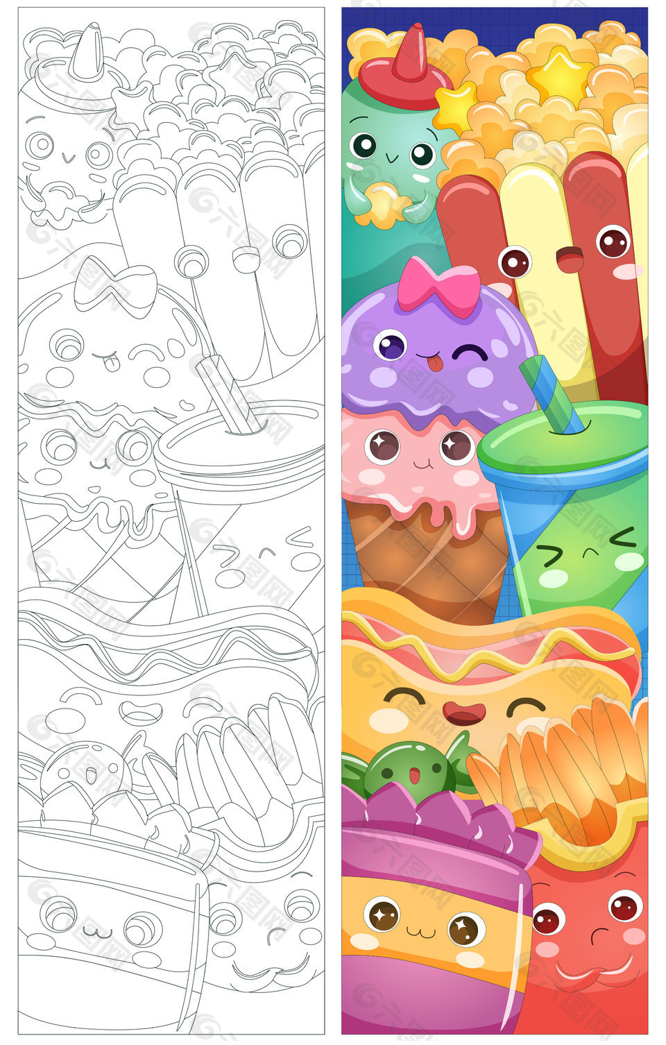 爆米花冰淇淋饮料热狗薯条快餐店卡通插画