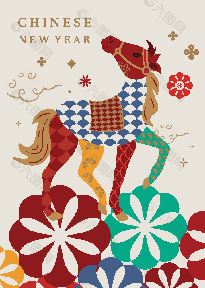 创意扁平化马年新年快乐海报