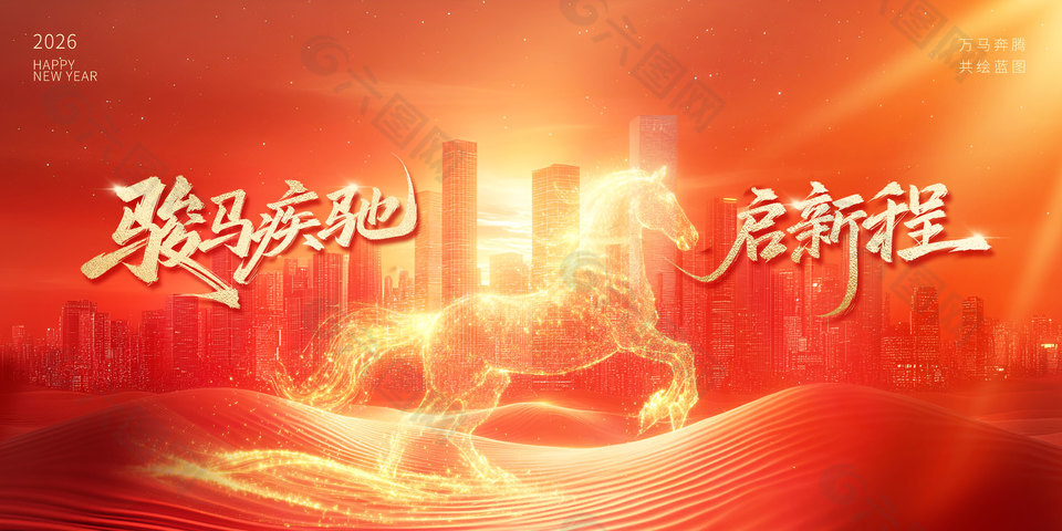 创意城市剪影企业年会活动展板设计