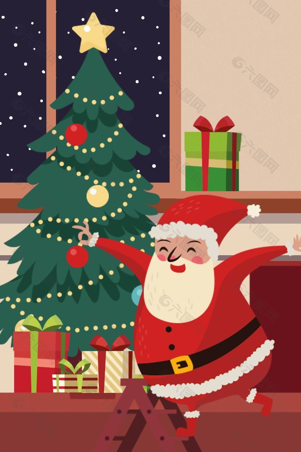 可爱卡通水彩风格圣诞插画