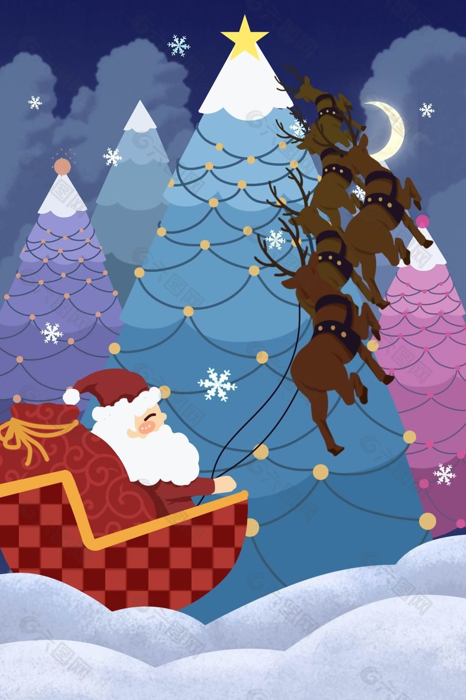 圣诞老人拉雪橇卡通插画