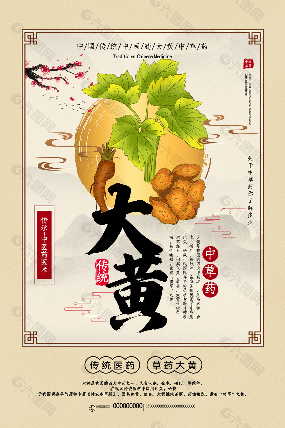 中药医术大黄药理知识宣传海报