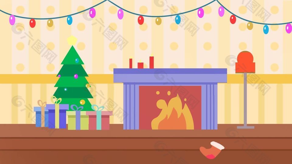 圣诞夜晚烤火过圣诞场景插画