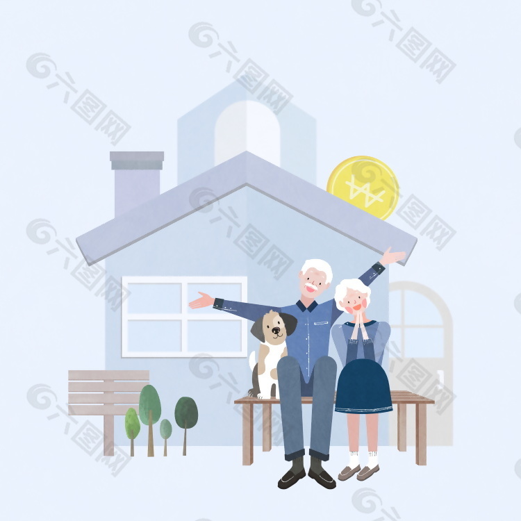 爷爷奶奶温馨家庭生活插画