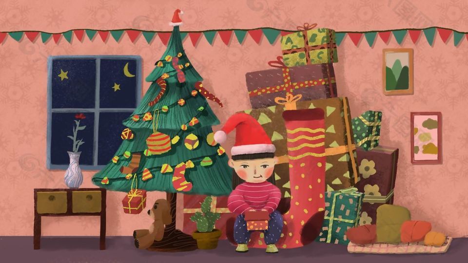 卡通水彩风欢乐过圣诞节日插画