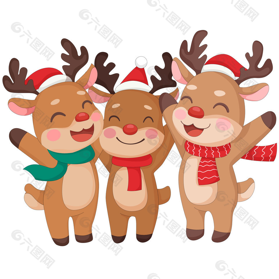 圣诞节驯鹿齐聚冬季卡通节日插画