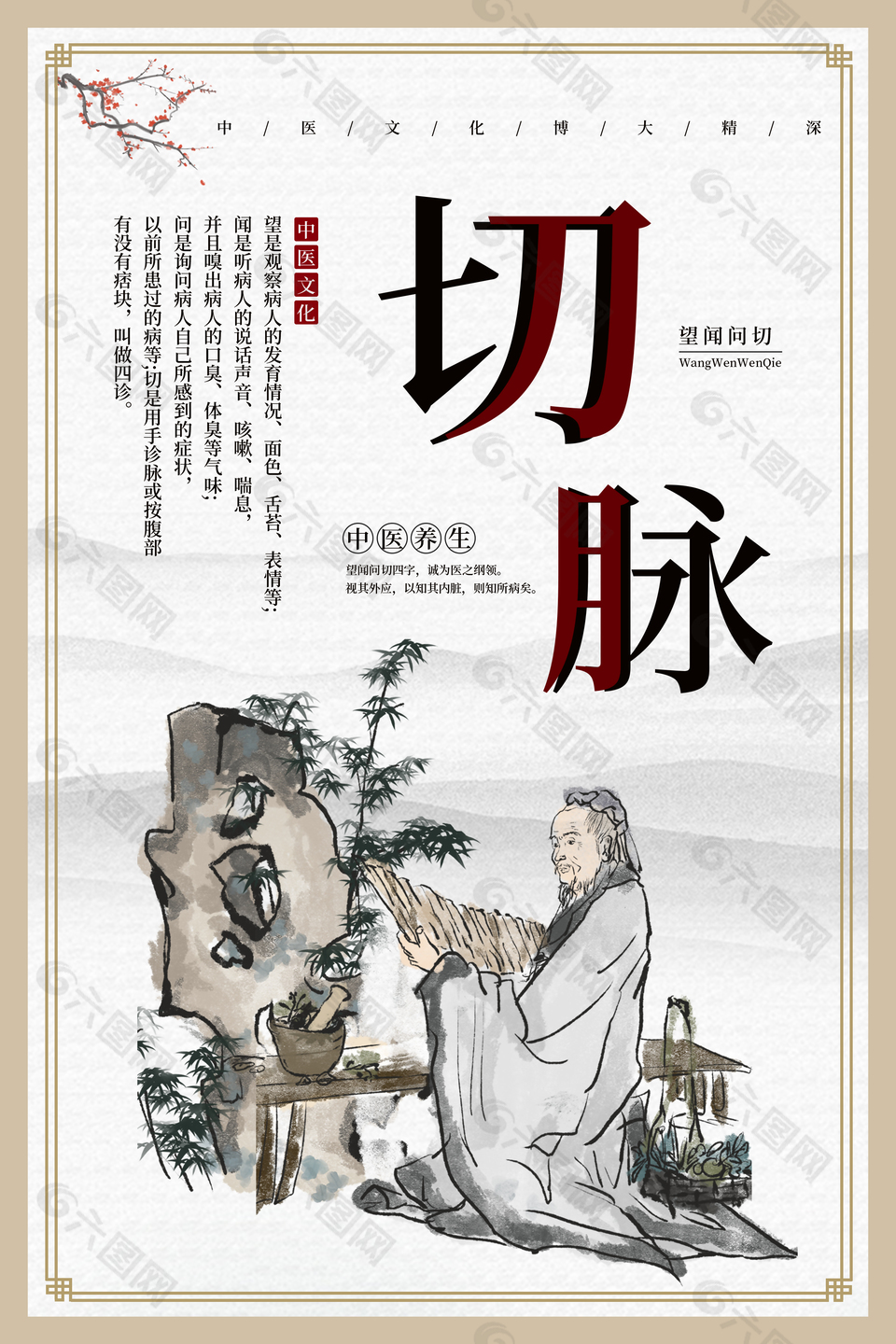 简约创意中医养生之切脉宣传海报