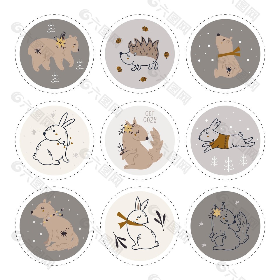 可爱卡通小动物印花图案